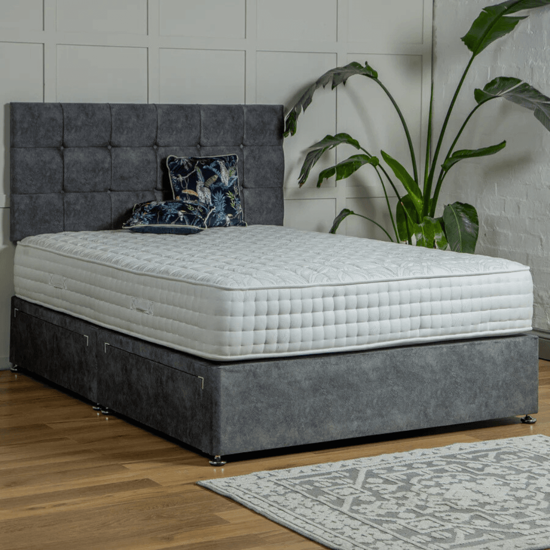 King Divan Bed Set with Diamond Studded Cube Headboard UK